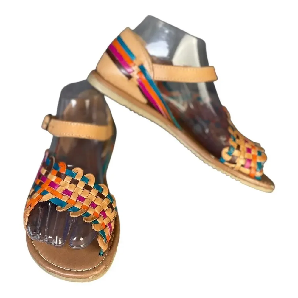 Artesanias Camila Women’s Colorful Hand Woven Leather Huarache Sandals Size-7